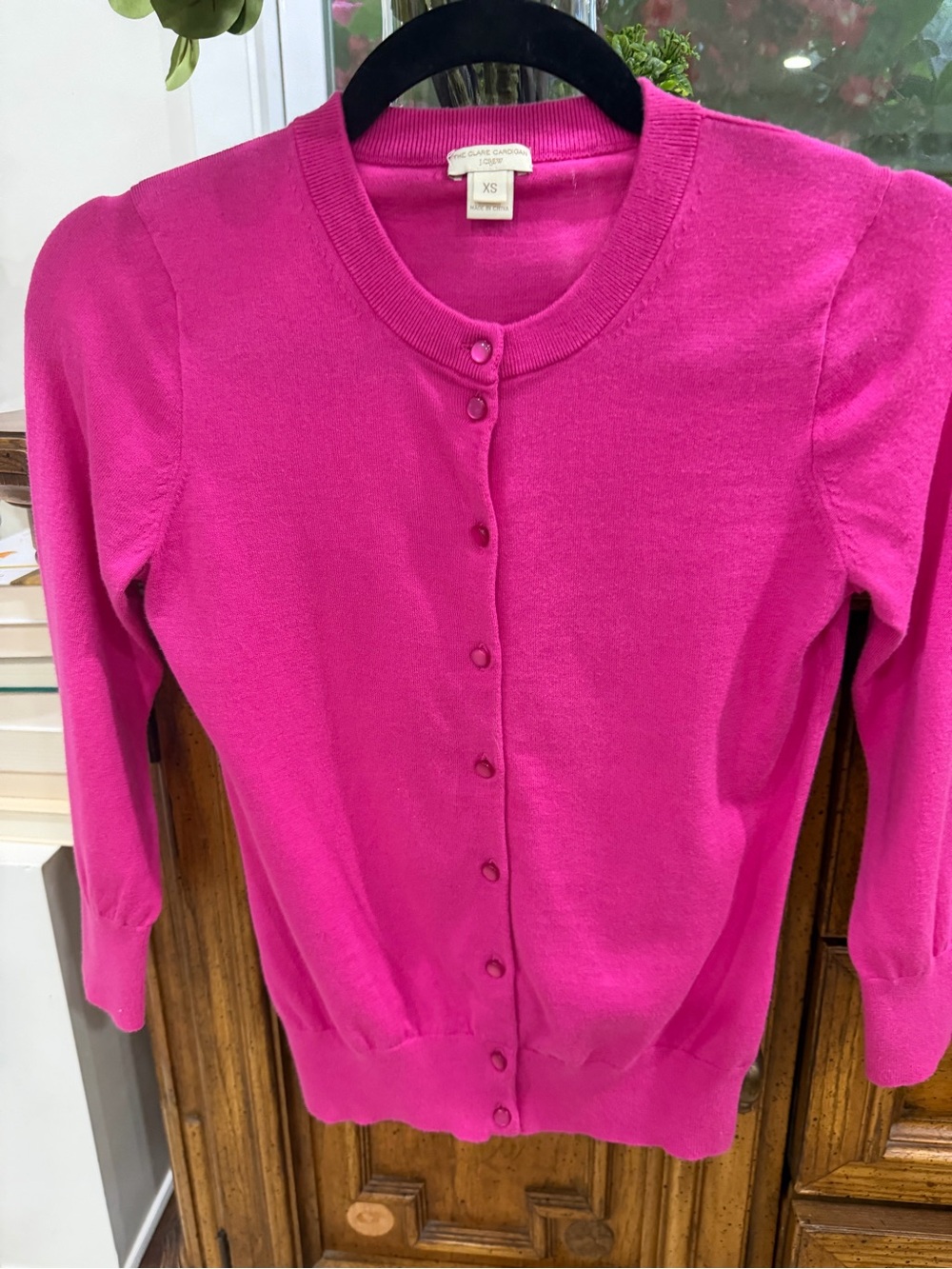 J. Crew Bright Pink Button-Front Crewneck Cardigan